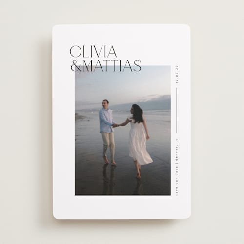 This is a silk save the date with standard by Kelly Schmidt called overlapped printing on recycled smooth signature in standard