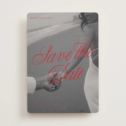 This is a crimson save the date with standard by Vera Lim called poster. printing on recycled smooth signature in standard