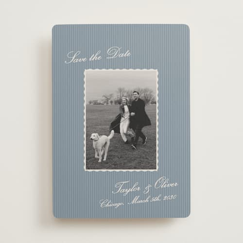 This is a ocean save the date with standard by Kristie Kern called a vintage vibe printing on recycled smooth signature in standard