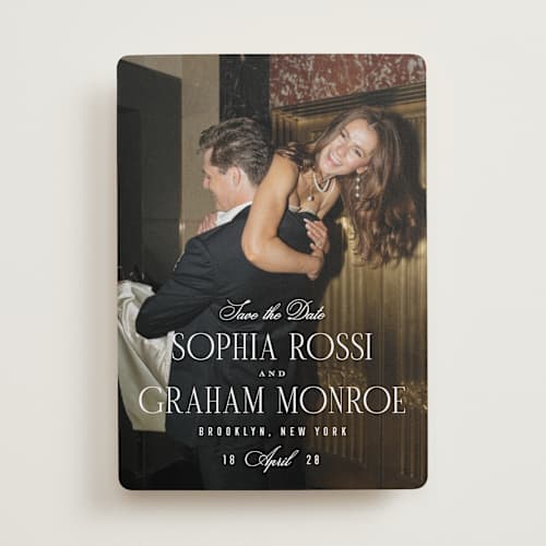 This is a quartz save the date with standard by Kristie Kern called the cinema printing on recycled smooth signature in standard