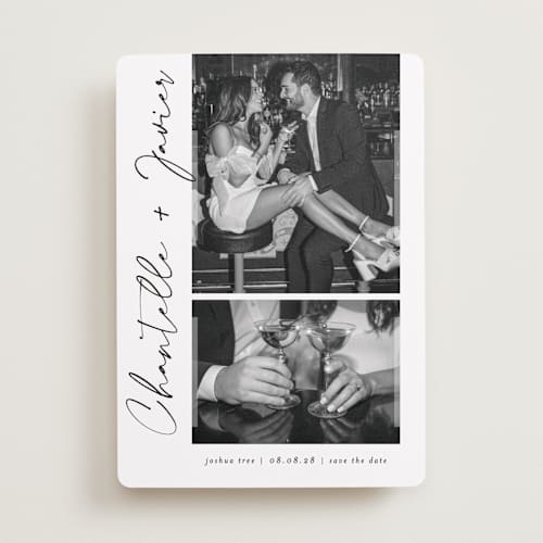 This is a onyx save the date with standard by Sarah Curry called ink pen printing on recycled smooth signature in standard