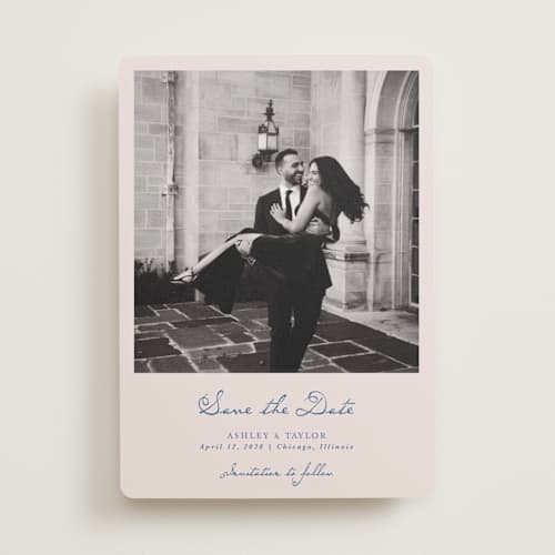 This is a royal save the date with standard by Cass Loh called swan crest printing on recycled smooth signature in standard