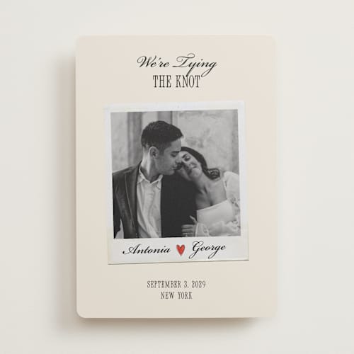 This is a lily save the date with standard by Pati Cascino called two hearts printing on recycled smooth signature in standard