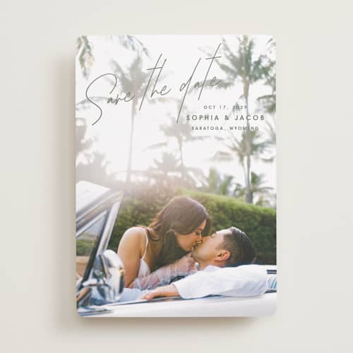 This is a olive you more save the date with standard by Design Lotus called true north printing on recycled smooth signature in standard
