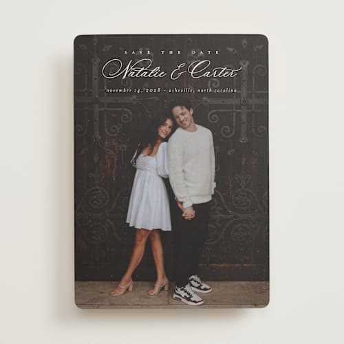 This is a sugar save the date with standard by Jessica Williams called tranquil printing on recycled smooth signature in standard