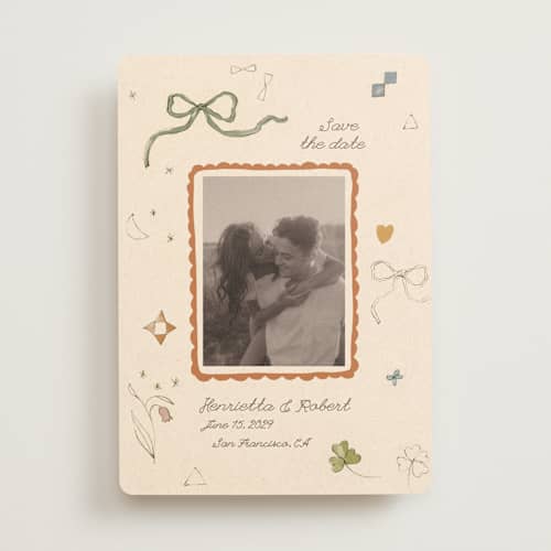 This is a magic save the date with standard by Sumak Studio called pure magic printing on recycled smooth signature in standard