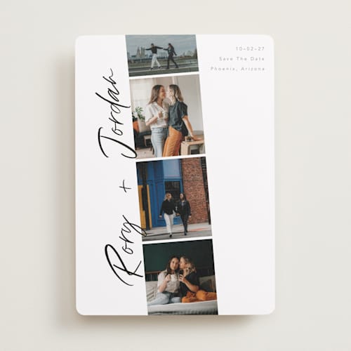 This is a vanilla save the date with standard by Chryssi Tsoupanarias called photobooth love printing on recycled smooth signature in standard