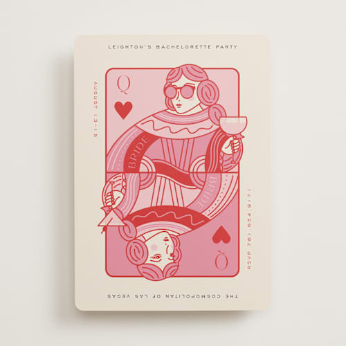 This is a rose bachelorette party invitations with standard by Jenna Holcomb called the queen printing on signature in standard