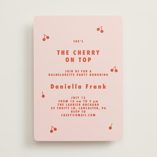 This is a maraschino bachelorette party invitations with standard by Tamara Hilje called cherries printing on signature in standard