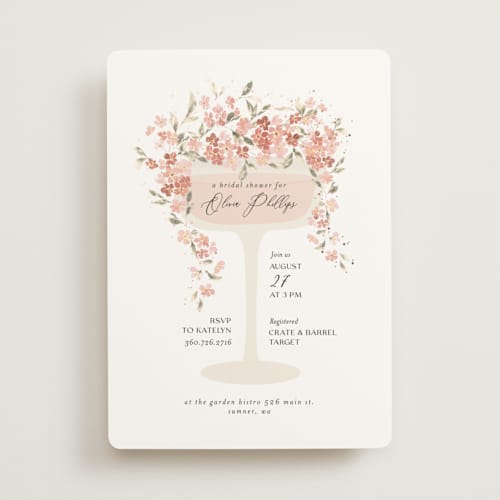 This is a petal bridal shower invitations with foil pressed by Itsy Belle Studio called botanical cheers printing on signature in standard