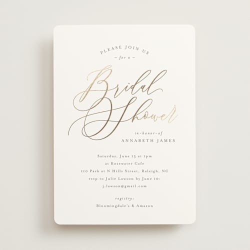 This is a waterlily bridal shower invitations with foil pressed by Melanie Kosuge called posh printing on signature in standard
