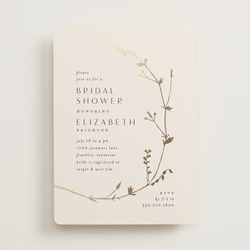 This is a eggshell bridal shower invitations with foil pressed by Amy Kross called vine wrap printing on signature in standard