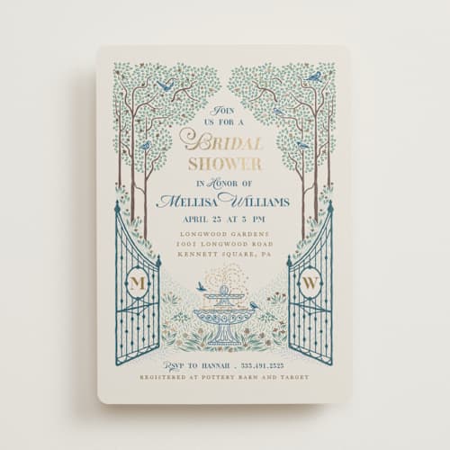 This is a garden bridal shower invitations with foil pressed by Paper Sun Studio called garden gate printing on signature in standard