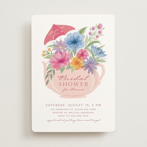This is a hibiscus bridal shower invitations with standard by Paper Sun Studio called tea party printing on signature in standard