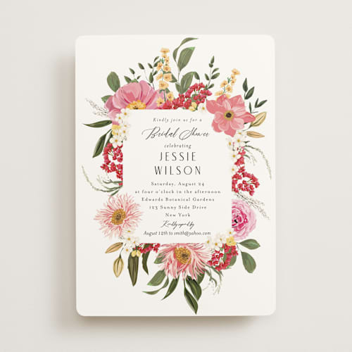 This is a coral bridal shower invitations with standard by Susan Moyal called summer fresh printing on signature in standard