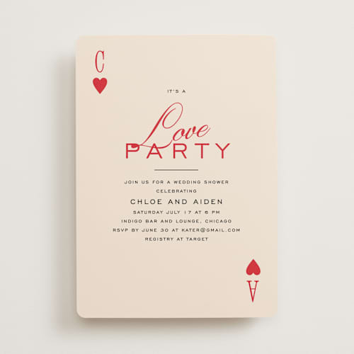 This is a crimson bridal shower invitations with standard by Creo Study called love party printing on signature in standard