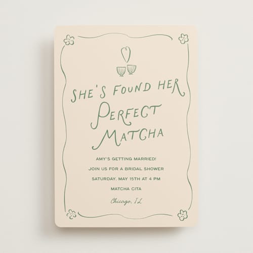 This is a matcha bridal shower invitations with standard by Ani Somi called perfect matcha printing on signature in standard