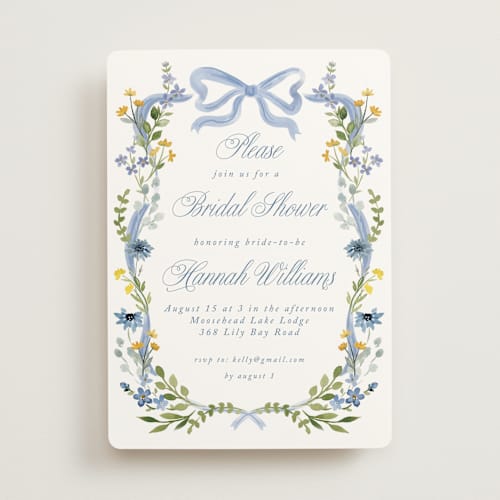 This is a bluebell bridal shower invitations with standard by Petra Kern called hand painted printing on signature in standard