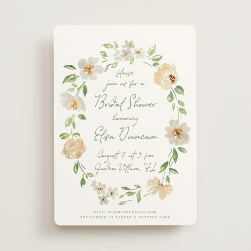 This is a greenery bridal shower invitations with standard by Petra Kern called elise printing on signature in standard