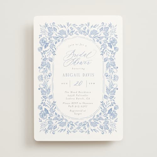 This is a periwinkle bridal shower invitations with standard by Joanna Griffin called french blue printing on signature in standard
