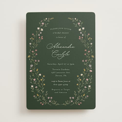 This is a juniper bridal shower invitations with standard by Katherine Moynagh called floral greenery printing on signature in standard