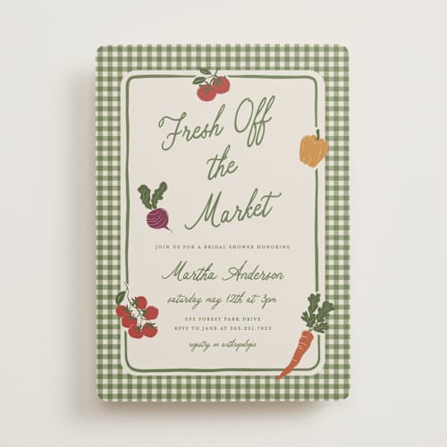 This is a moss bridal shower invitations with standard by Kelly Watkins called farmers market printing on signature in standard