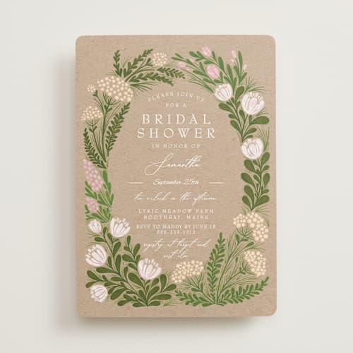 This is a kraft bridal shower invitations with standard by Paper Sun Studio called floral harvest printing on signature in standard