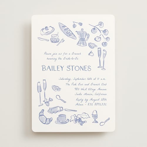 This is a denim bridal shower invitations with standard by Pati Cascino called lanna printing on signature in standard