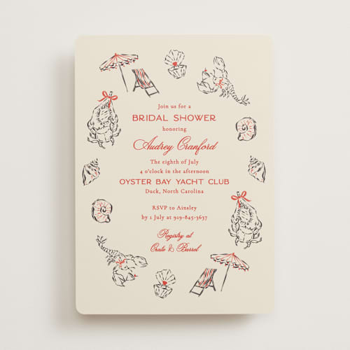 This is a lobster bridal shower invitations with standard by Jackie Crawford called portofino printing on signature in standard