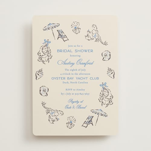 This is a sky bridal shower invitations with standard by Jackie Crawford called portofino printing on signature in standard