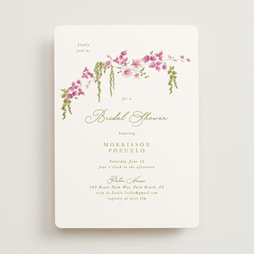 This is a chartreuse bridal shower invitations with standard by Tamara Hilje called cascading florals branch printing on signature in standard