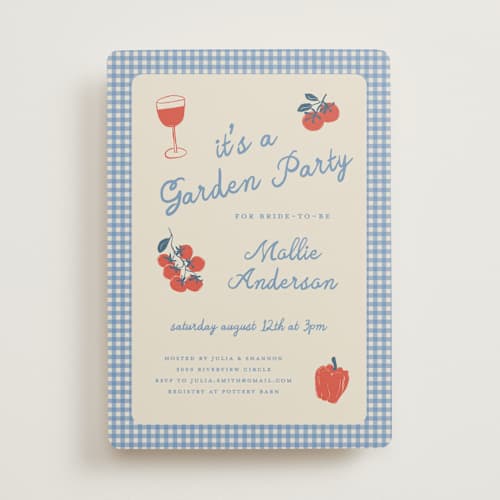 This is a bluebell bridal shower invitations with standard by Kelly Watkins called gingham garden printing on signature in standard