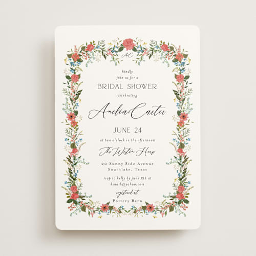 This is a papaya bridal shower invitations with standard by Susan Moyal called garden vine printing on signature in standard