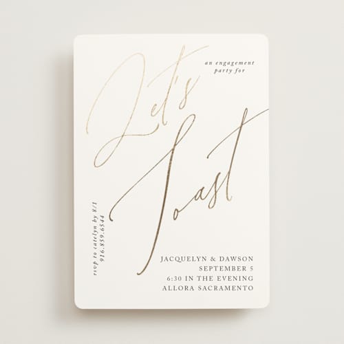 This is a cottonwood engagement party invitations with foil pressed by Christie Garcia called sparkled toast printing on signature in standard