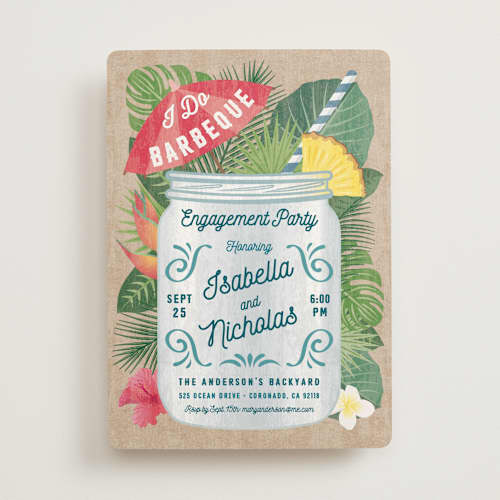 This is a kraft engagement party invitations with standard by Paper Sun Studio called tropical celebration printing on signature in standard