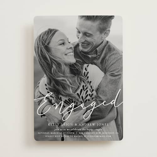 This is a silk engagement party invitations with standard by carla san roman called purest printing on signature in standard