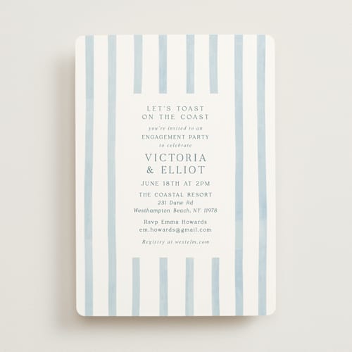 This is a sea engagement party invitations with standard by Elly called coastal printing on signature in standard