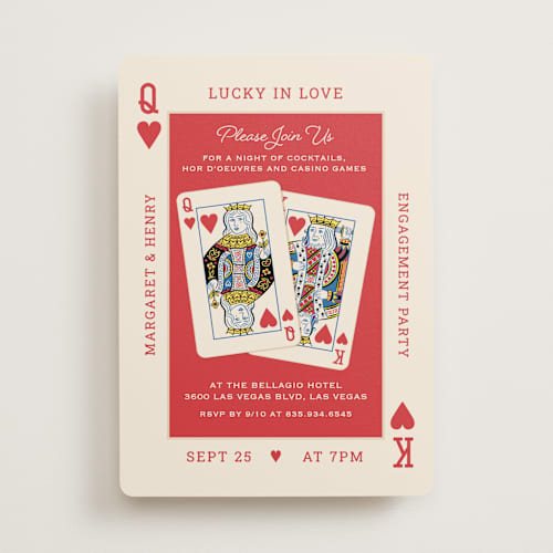This is a hearts engagement party invitations with standard by Paper Sun Studio called lucky in love printing on signature in standard