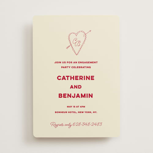 This is a strawberry engagement party invitations with standard by Helena Vitto called crazy little thing called love printing on signature in standard