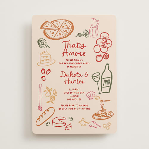 This is a cabernet engagement party invitations with standard by Jenna Holcomb called that's amore. printing on signature in standard