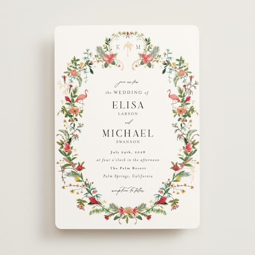 This is a papaya foil stamped wedding invitations with foil pressed by Susan Moyal called tropica printing on signature in standard