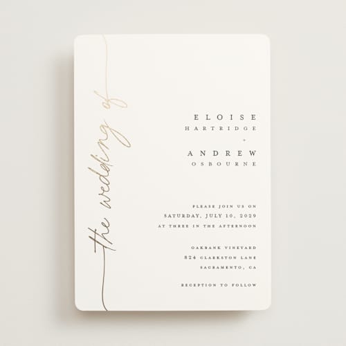 This is a ivory foil stamped wedding invitations with foil pressed by Pippa Shaw called silk printing on signature in standard