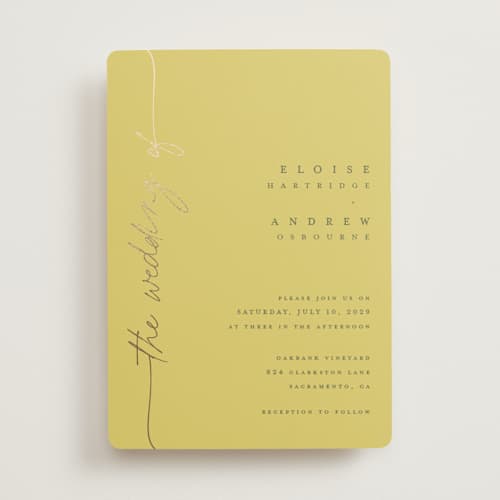 This is a citrus foil stamped wedding invitations with foil pressed by Pippa Shaw called silk printing on signature in standard