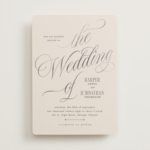 This is a linen foil stamped wedding invitations with foil pressed by Kate Ahn called mirin printing on signature in standard