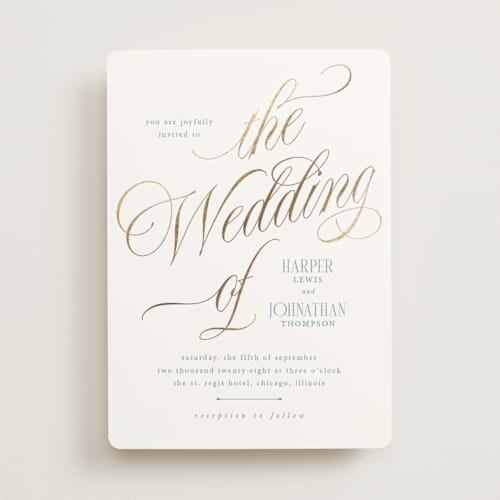 This is a sky foil stamped wedding invitations with foil pressed by Kate Ahn called mirin printing on signature in standard