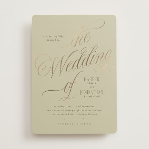 This is a moss foil stamped wedding invitations with foil pressed by Kate Ahn called mirin printing on signature in standard