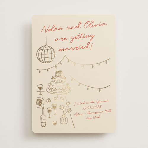 This is a sangria spark foil stamped wedding invitations with foil pressed by Zove Ahhh called party on! printing on signature in standard