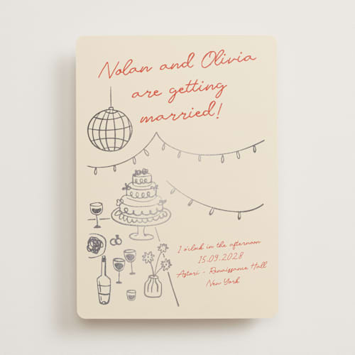 This is a sangria spark foil stamped wedding invitations with foil pressed by Zove Ahhh called party on! printing on signature in standard