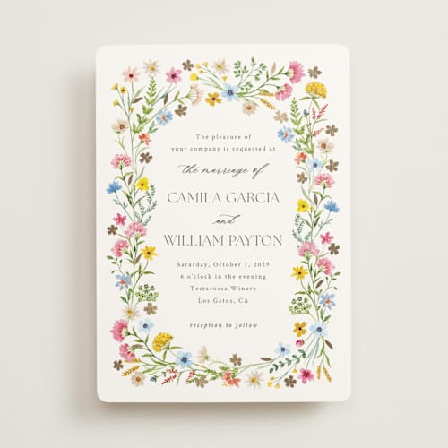 This is a garden foil stamped wedding invitations with foil pressed by Yaling Hou Suzuki called bright garden printing on signature in standard