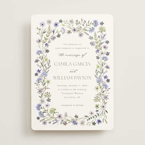This is a lavender foil stamped wedding invitations with foil pressed by Yaling Hou Suzuki called bright garden printing on signature in standard